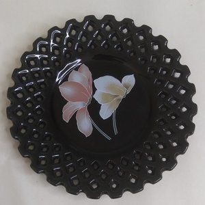 Made in Japan plate decorative pierced lattice edge pretty flowers in the center